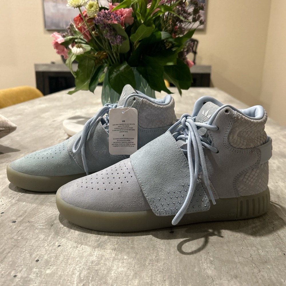 Adidas Tubular invader with straps suede leather upper blue and gray size 6.5